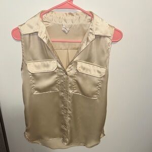 Nicole Miller Satin Sleeveless Button-Down Blouse - Cream